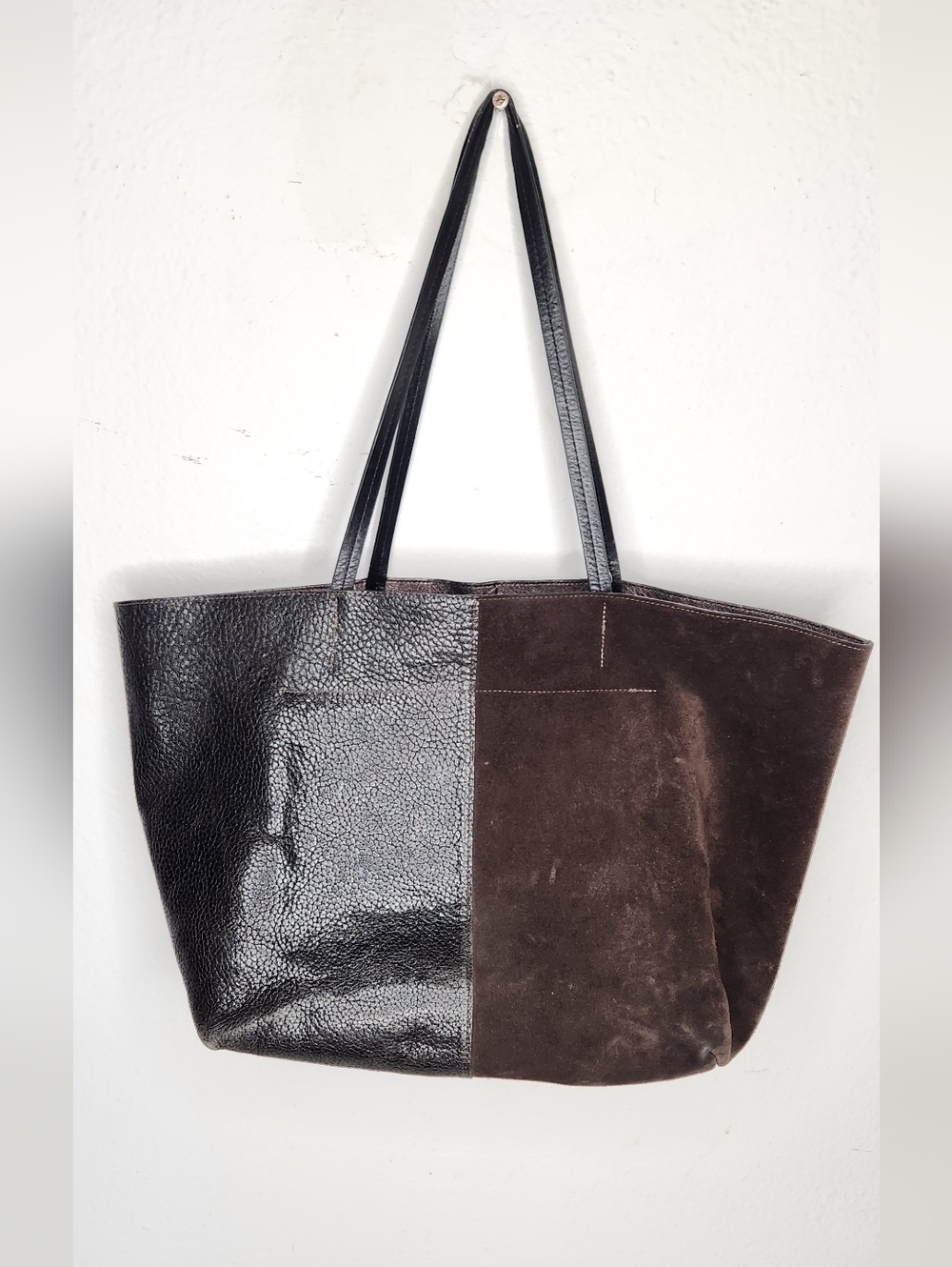 B May Leather Suede Tote Bag Shoulder Bag Two Tone Textured Designer Brown Purse - Picture 10 of 16